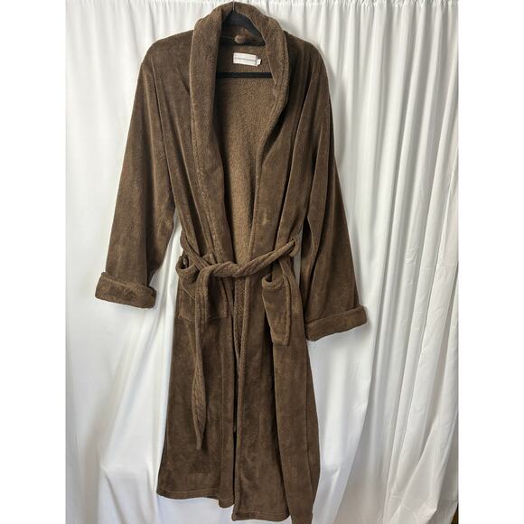 Restoration Hardware Plush Robe Unisex Lg Brown Belted Fleece Soft Pockets Cozy - Picture 1 of 7